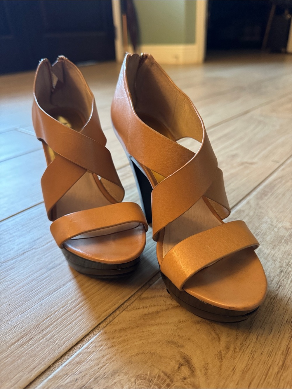 Michael Kors Neutral Leather Crossover Strap High Heels